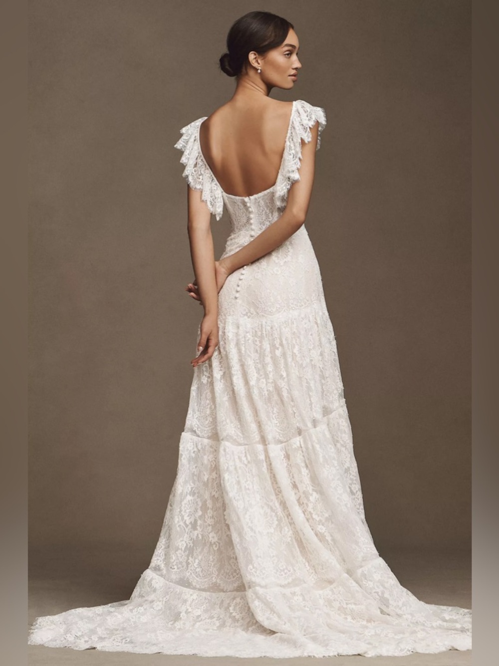 RISH Lauren Square-Neck A-Line Tiered Lace Wedding Gown - Picture 11 of 11